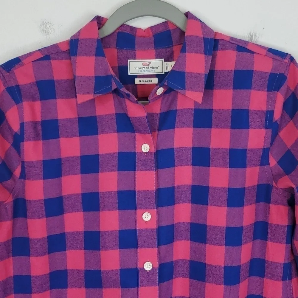 Vineyard Vines Relaxed Carmel Buffalo Check Performance Flannel Womens 4 Cotton